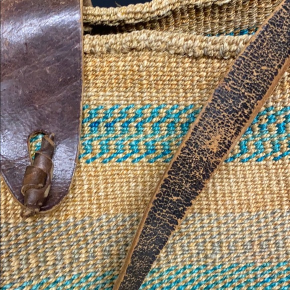 WICKER Raffia Tan Tote Market Leather Strap Flap - Picture 6 of 16